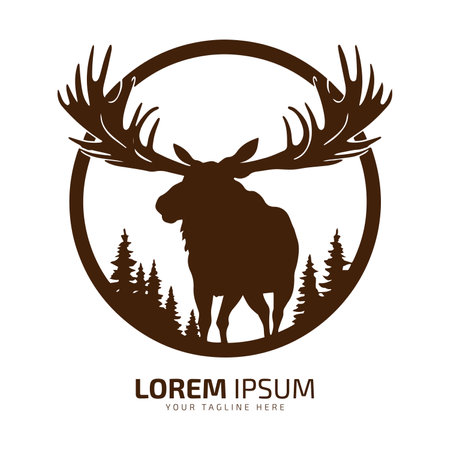 Minimal and abstract logo of moose vector elk icon fur silhouette isolated template design long hornedのイラスト素材