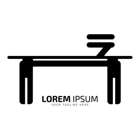 Minimal and abstract logo of table vector desk icon computer table silhouette isolated template design on laptopのイラスト素材