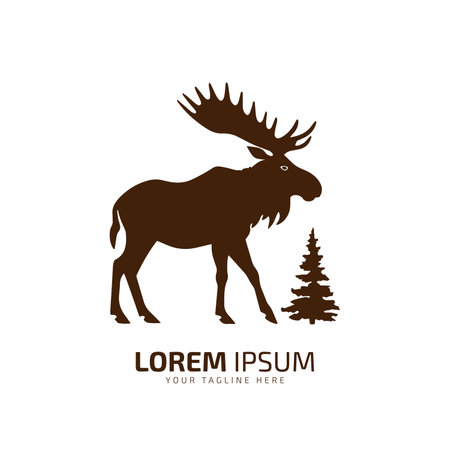 Minimal and abstract logo of moose vector elk icon fur silhouette isolated template design with pine treeのイラスト素材