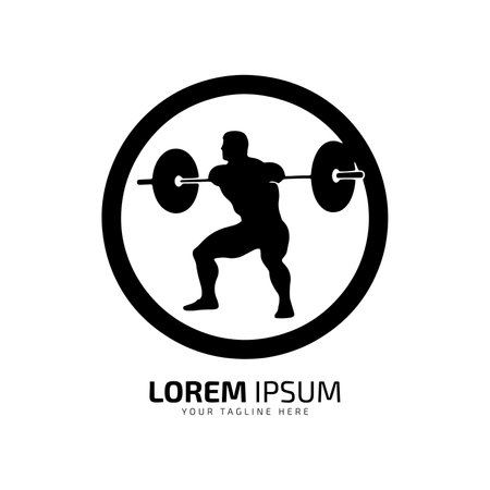 gym logo strong man icon fitness silhouette vector isolated design with dumbbell in circleのイラスト素材