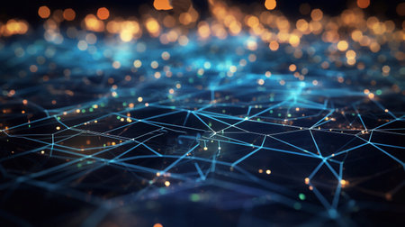 Futuristic background with glowing particles illustration. line and dots structure shape Generative AIの素材