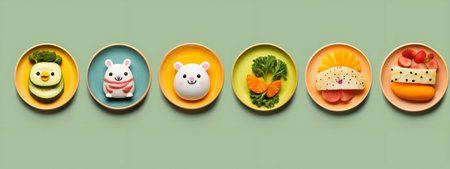 Healthy food icons in bowls on green background. Vector illustration. Generative AIの素材