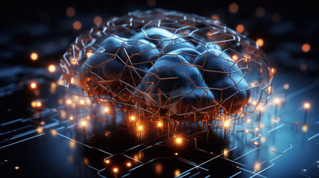 3d rendering of human brain in digital technology concept Generative AIの素材