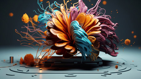 3d illustration of human brain in abstract background with pie chart and bar charts Generative AIの素材