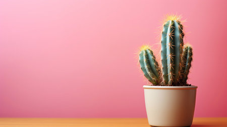 Cactus in a pot on a pink and yellow background. Minimal style. plant concept Generative AIの素材
