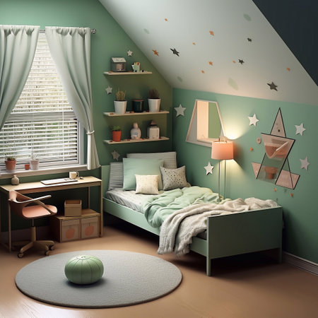 a photo of 3d render of children room interior with furniture and toys. Generative AIの素材