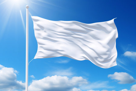 White Flag on sky and clouds background copy space, mockup concept Generative AIの素材