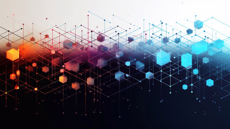 A photo of Abstract technology background with hexagons and lines and boxes. Vector Illustration. Generative AIの素材