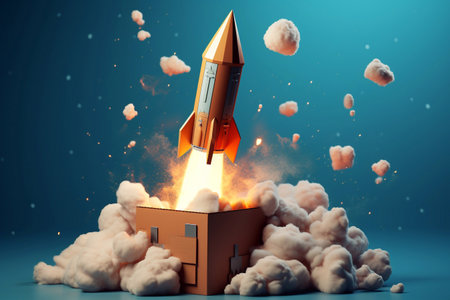 Photo of Rocket taking off into the sky Mixed media Generative AIの素材