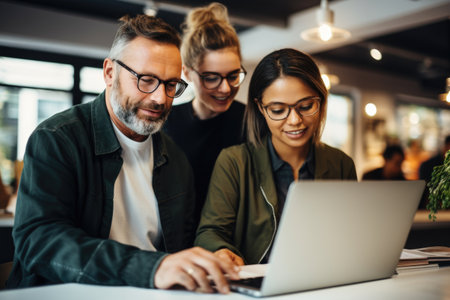 Photo pour A image of Design professionals using a laptop together in office Generative AI - image libre de droit