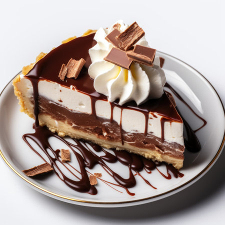 A photo of Delicious Slice of Chocolate Cream cake piece Isolated on white background Generative AIの素材