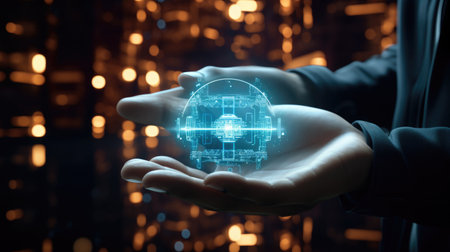 A picture of man hand holding virtual digital technology concept Generative AIの素材
