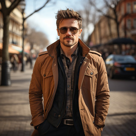 A photo of man standing pose advertising concept. Generative AIの素材