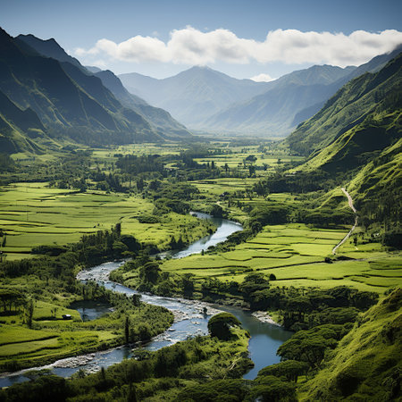 A photo of beautiful landscape with trees and river Generative AIの素材