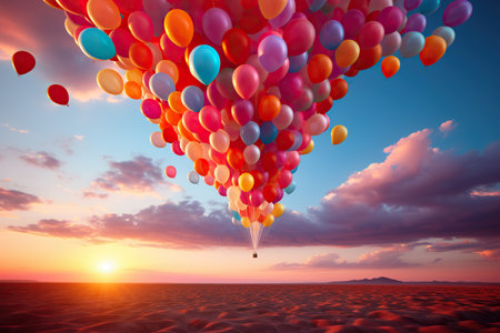 A photo of Hot Air Balloons rising air sunset with clouds celebrate concept Generative AIの素材
