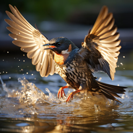 A image of Barn swallow Hirundo rustica in flight drink, king fisher concept Generative AIの素材