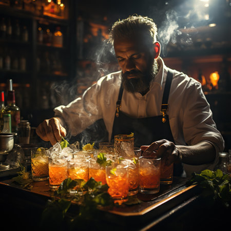 A man Bartender making summer cocktail. Generative AIの素材