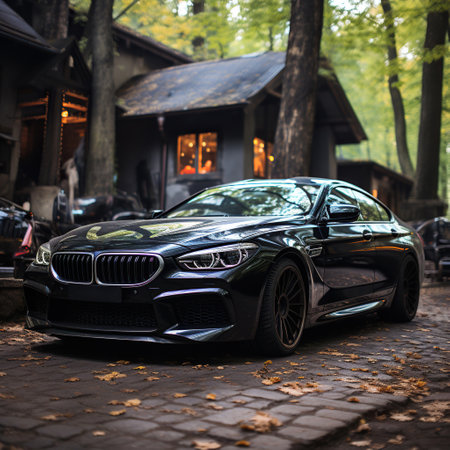 A photo of car standing on road Generative AIの素材
