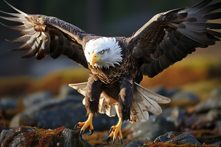 A image of An adult bald eagle Haliaeetus leucocephalus ready for hunting concept Generative AIの素材