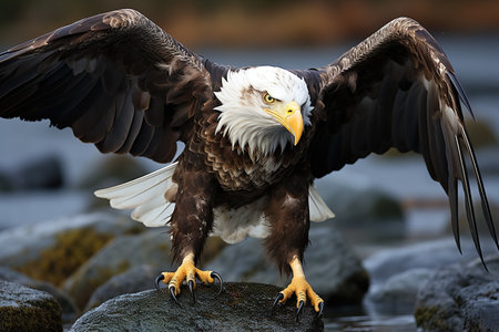 A picture of An adult bald eagle Haliaeetus leucocephalus ready for hunting concept Generative AIの素材