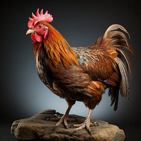 Homey Vibes Photo Featuring a Realistic Brown Hen on a Black Background Generative AIの素材