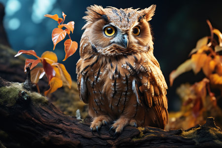 Majestic Fly by Photo Featuring the Realistic Flight of a Eurasian Eagle Owl Generative AIの素材