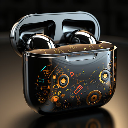 Wireless Audio Elegance Realistic Photo of Black Earbuds with Charging Case Modern Design Generative AIの素材