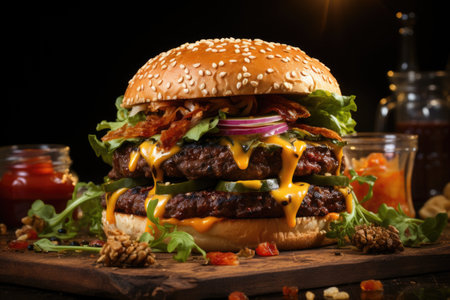 Gourmet Dining Experience Fresh and Healthy Beef Burger Generative AIの素材