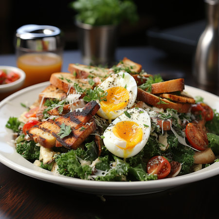Delicious Chicken Caesar Salad Fresh and Healthy Food Display Generative AIの素材