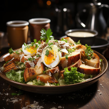 Fresh Vegetable Delight Realistic Chicken Caesar Salad Photo. Generative AIの素材