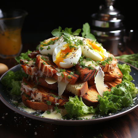 Chicken Caesar Salad and More Foods Fresh and Healthy Display Generative AIの素材