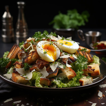 Chicken Caesar Salad More Foods Fresh and Healthy Display Generative AIの素材
