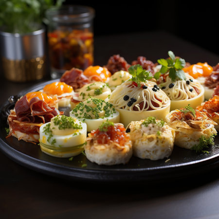 Tray Delight Realistic Image Canapes Toothpicks Fresh and Healthy Generative AIの素材