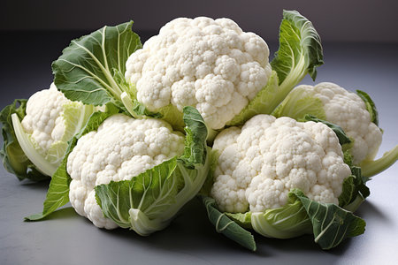 Realistic Photo Cauliflower with Leaves Isolated on White Background Generative AIの素材