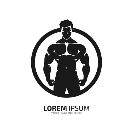 A logo of strong man vector icon design silhouette gym, fitness concept in circleのイラスト素材