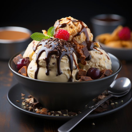 Sundae Sensation Realistic Photo Ice Cream on Sticks Generative AIの素材