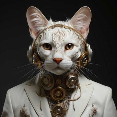 Cat in Man Suit Realistic Night View Photo Looking at Camera with Paint Coat Generative AIの素材