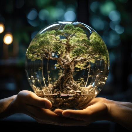 Beautiful Earth Day Photo Realistic Glass Globe Ball and Tree Generative AIの素材