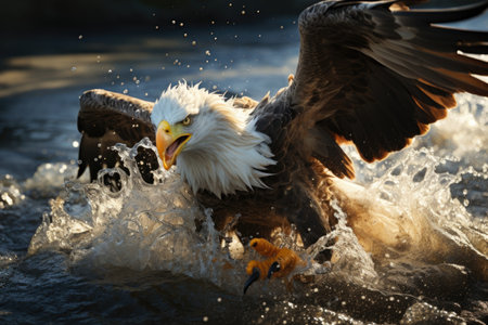 Realistic Eagles Ready for Hunting Fish Beautiful Sea Photo Generative AIの素材