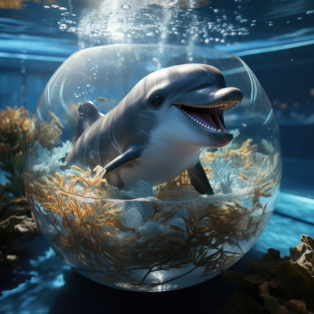 Realistic Dolphin Beautiful Sea in Glass Bowl, Ultra High Detailed Generative AIの素材
