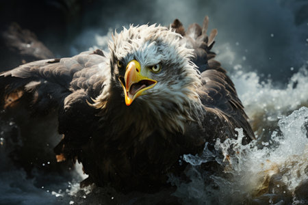 Realistic Eagle Beautiful Sea, Ready for Hunting Fish, Flying Hawk Generative AIの素材
