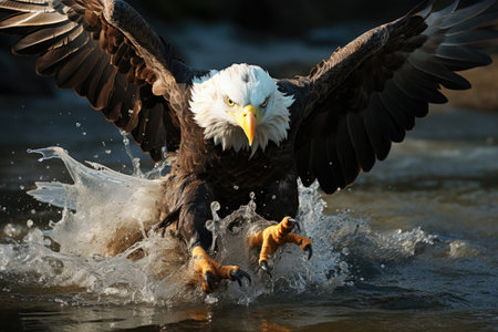 Realistic Eagles Ready for Hunting Fish Beautiful Sea Image Generative AIの素材