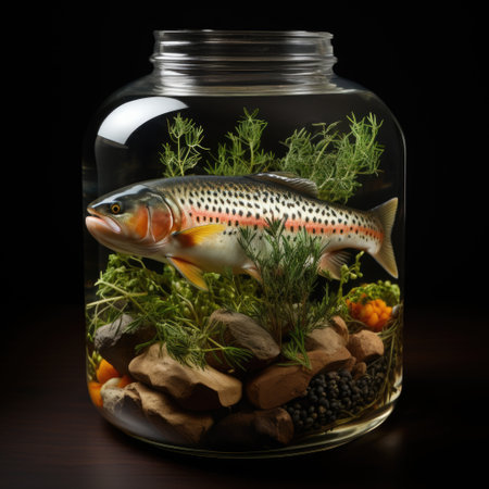 Best Photo of Golden Fish in Glass Bowl with High Quality Water Generative AIの素材