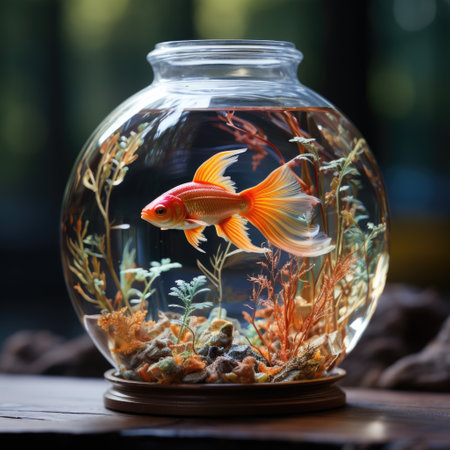 High Quality Image of Realistic Fish in Glass with Water and Plants Generative AIの素材