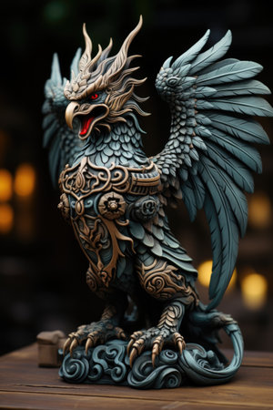 Artistic Depiction Garuda Pancasila in Wooden Form Generative AIの素材