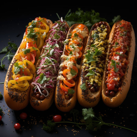 A photo of Crispy hotdogs in tray on table Generative AIの素材