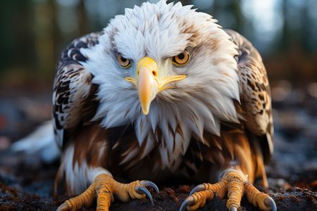 Aggressive eagle closeup photo claws and head detail generative AIの素材