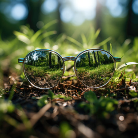 A photo of sunglasses on grass Generative AIの素材