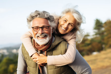 Woman and man outdoor senior couple happy lifestyle Generative AIの素材