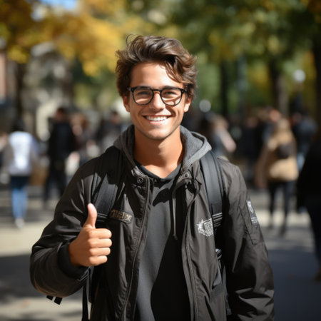 A photo of Student gesturing thumb up like concept. Generative AIの素材